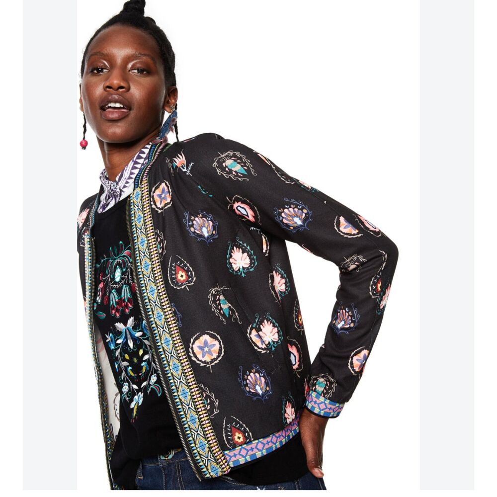 Desigual Women's Floral Geometric Bomber Jacket Reversible Zip Up